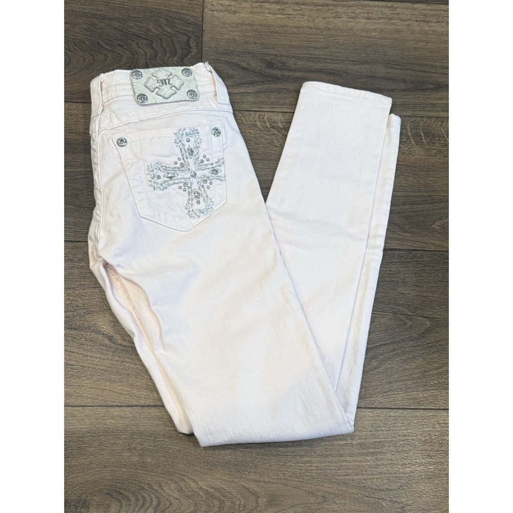 Miss Me Skinny Jeans Pink Bubblegum Blush Rhinestone Cross Size 25 - Picture 6 of 6